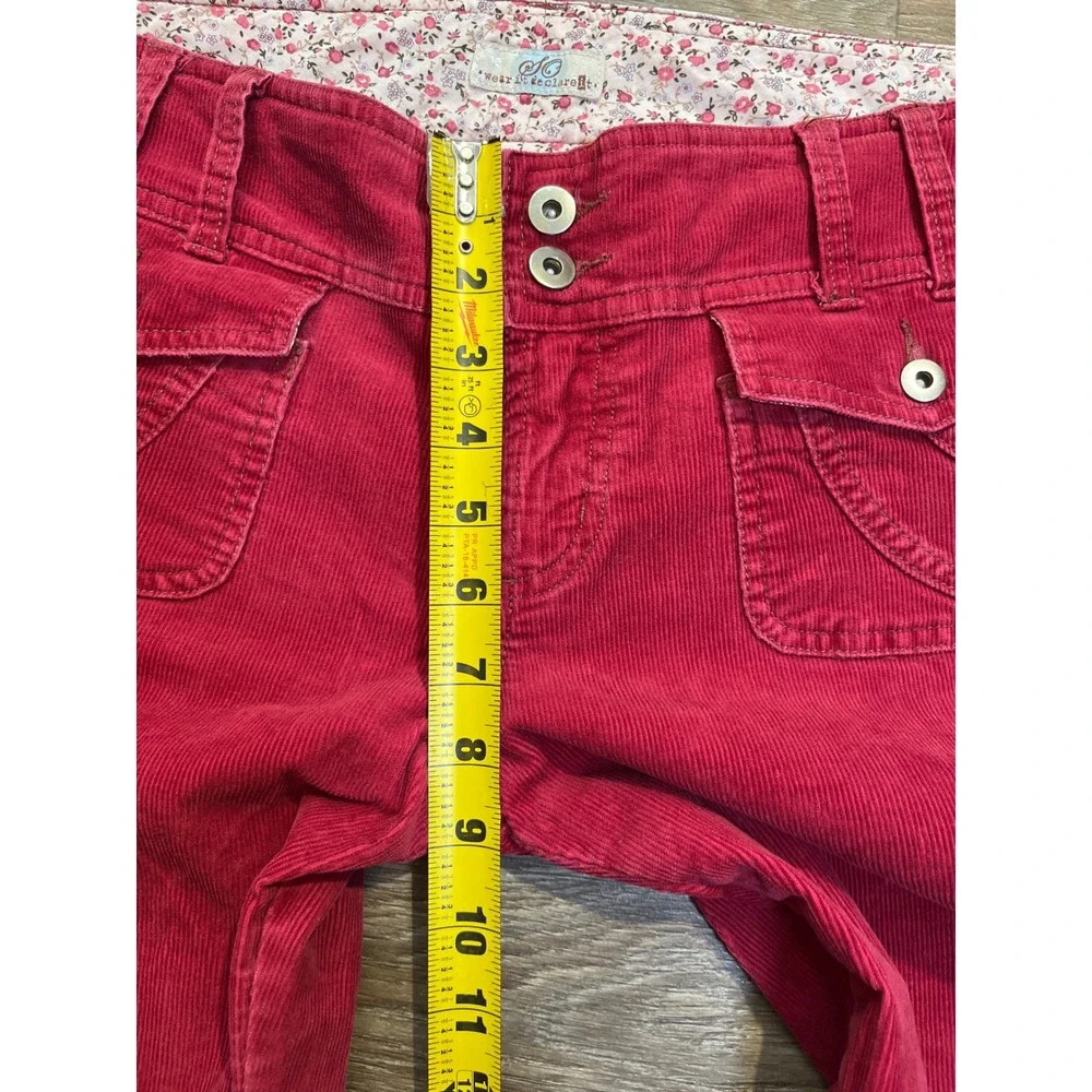 Y2K SO Wear It Declare It Red Corduroy Flare Leg Pants 2000s Low Rise Boho Sz 13